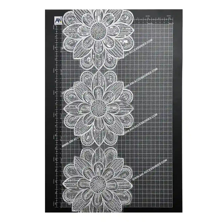 Beaded cut work Sunflower Lace Trim on net | 1 Meter