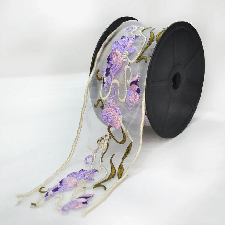 Lilac Blossom Organza Parsi Gara Lace | 2 Meter