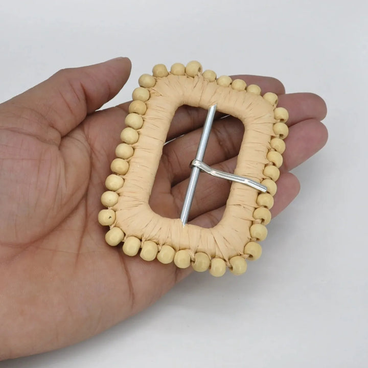 Rectangular Handwoven Straw Raffia Buckle | 2 inches & 3.3 inches