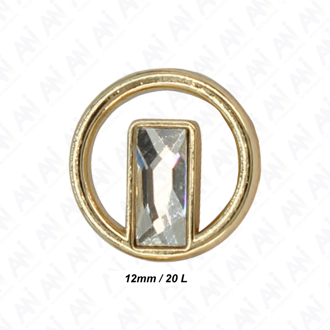 Rectangular Diamond in Circular Frame Metal Button (Pack of 8 )