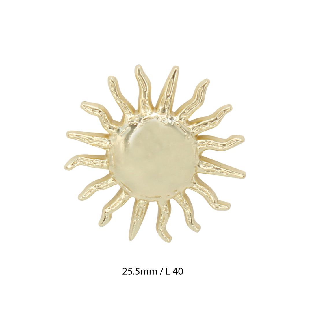 Golden Sunburst with Radiant Rays Metal Button (Pack of 8 Buttons)