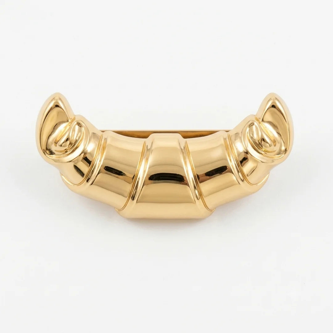 Curled Horn Ribbed Gold Scarf Ring Buckle