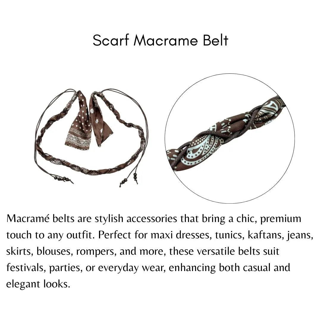 Brown Scarf Wooden Bead Macramé Belt