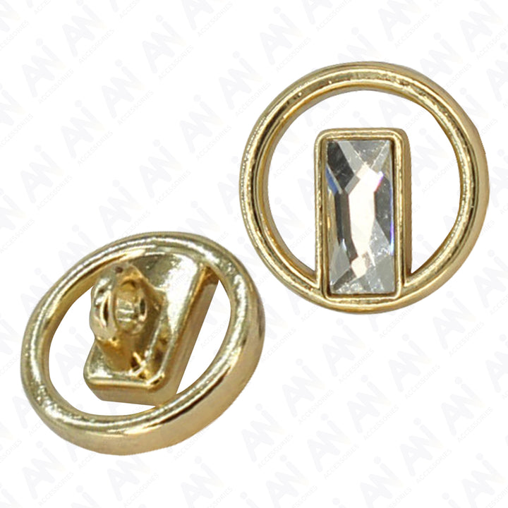 Rectangular Diamond in Circular Frame Metal Button (Pack of 8 )