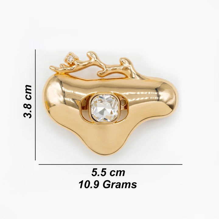 Floral Branch Crystal Studded Gold Fixed Buckle