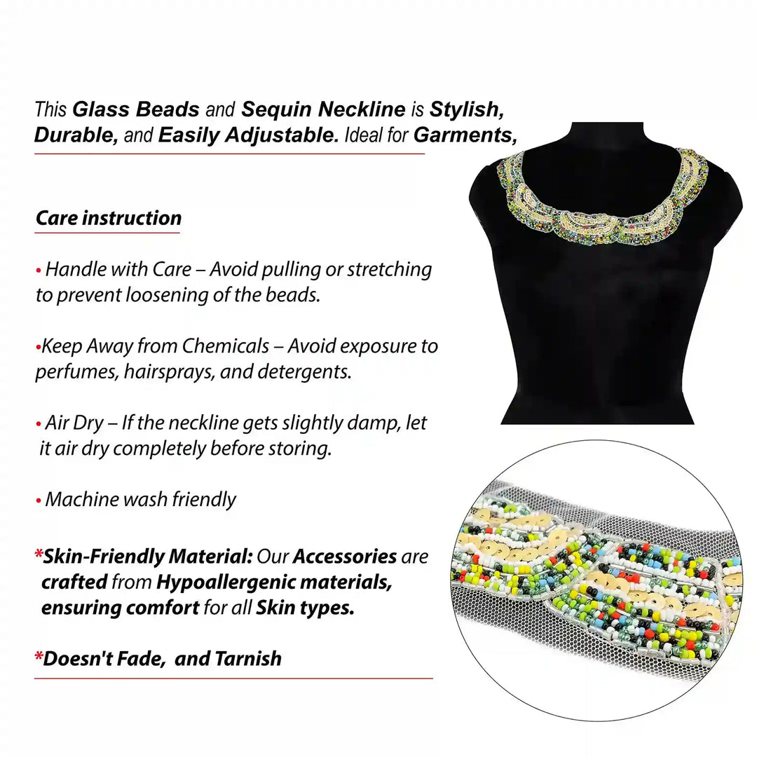 Multi-Colored Beaded Scoop Neckline Patch