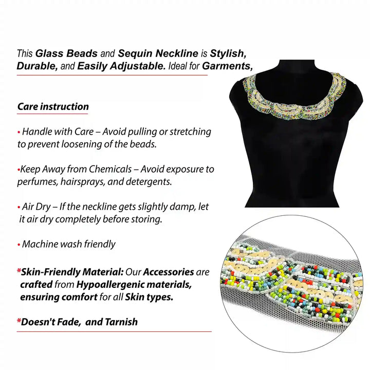 Multi-Colored Beaded Scoop Neckline Patch