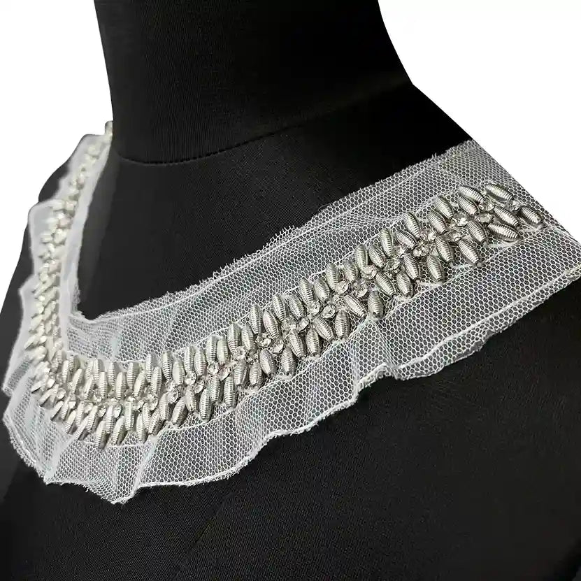 Textured Silver Beaded Round Neckline