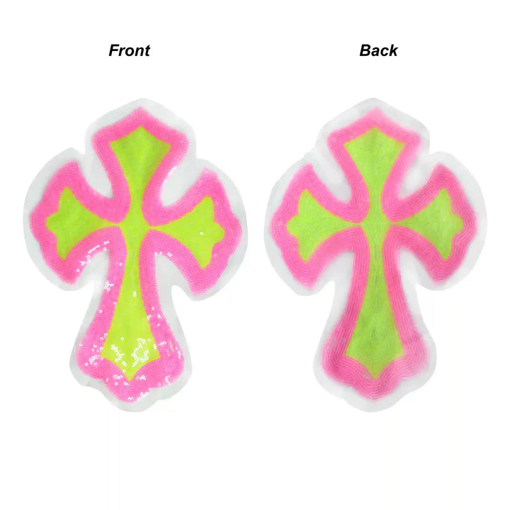 Neon Sequin Cross Appliqué Patch