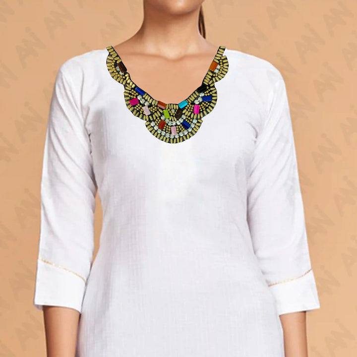 Colorful Beaded U Shaped Scoop Neckline