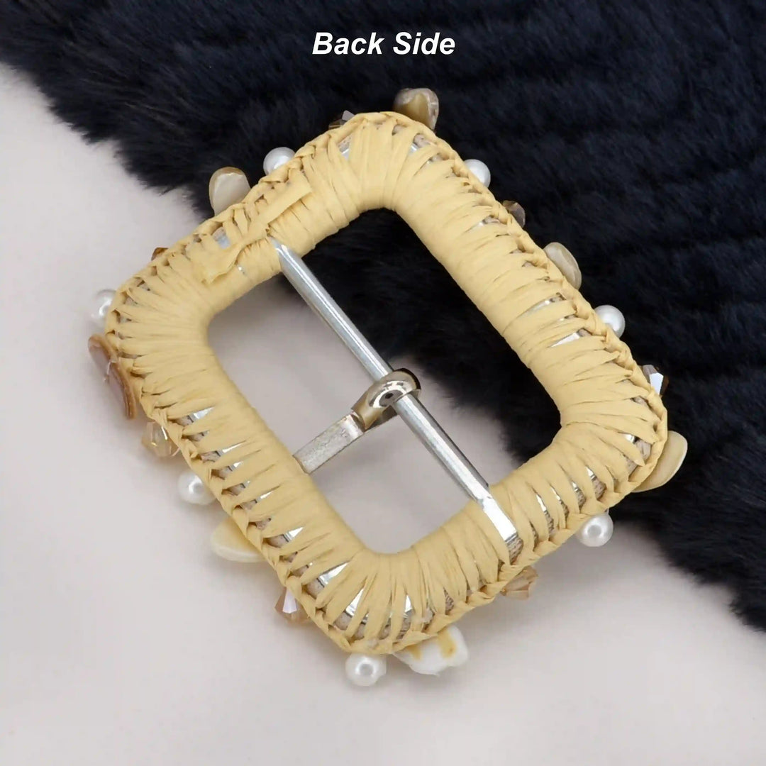 Starfish & Pearl Shell Embellished Raffia Buckle