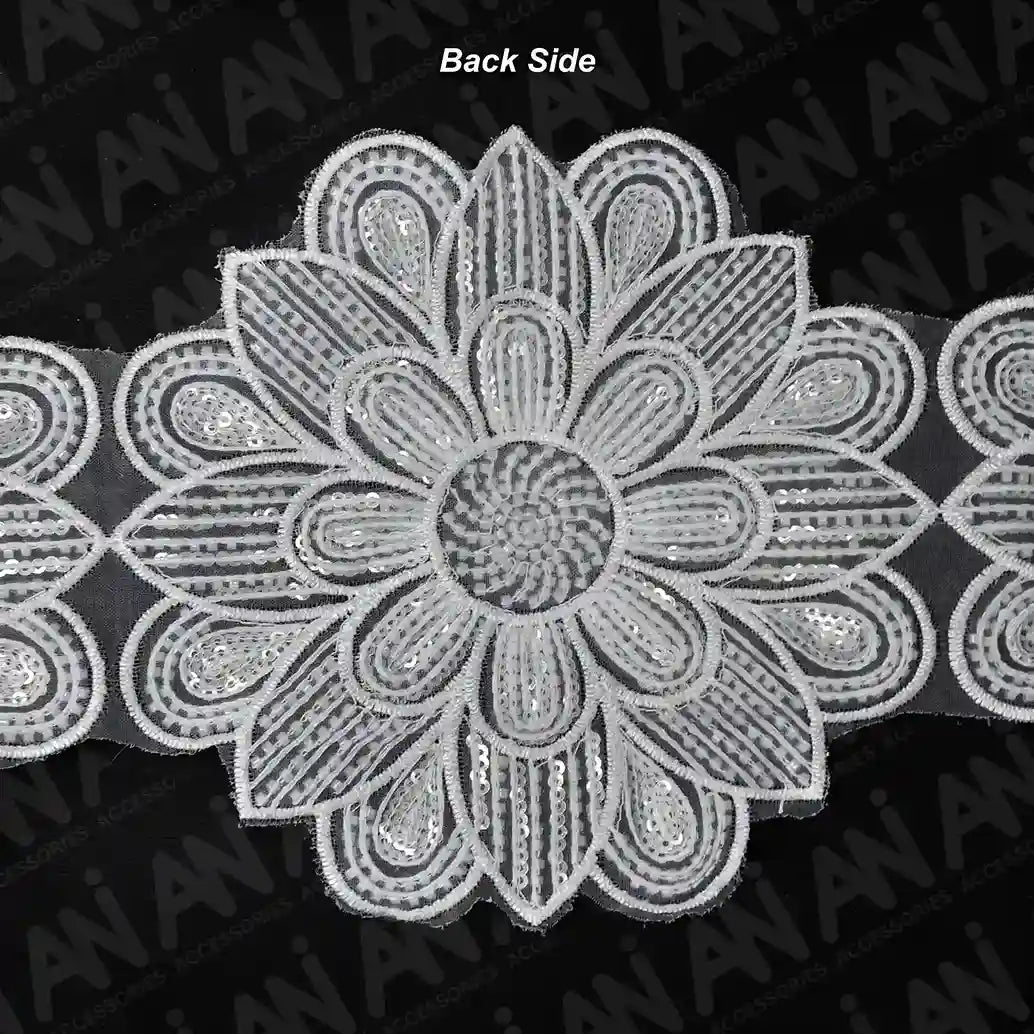 Beaded cut work Sunflower Lace Trim on net | 1 Meter