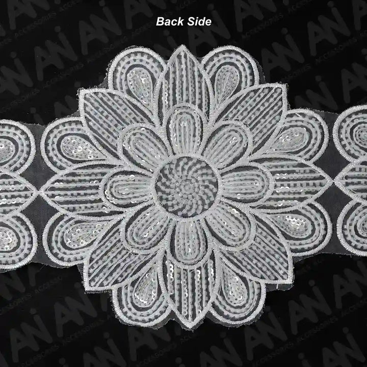Beaded cut work Sunflower Lace Trim on net | 1 Meter