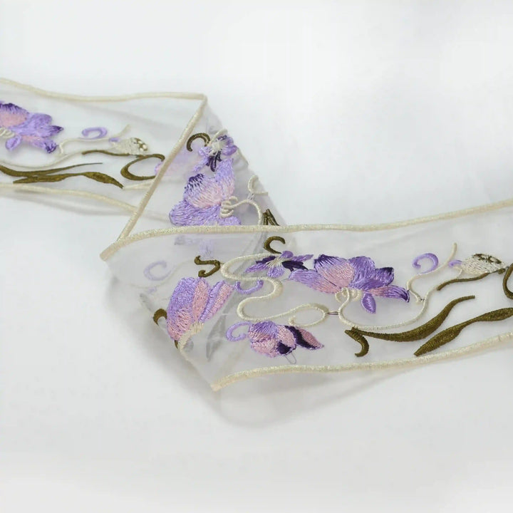 Lilac Blossom Organza Parsi Gara Lace | 2 Meter