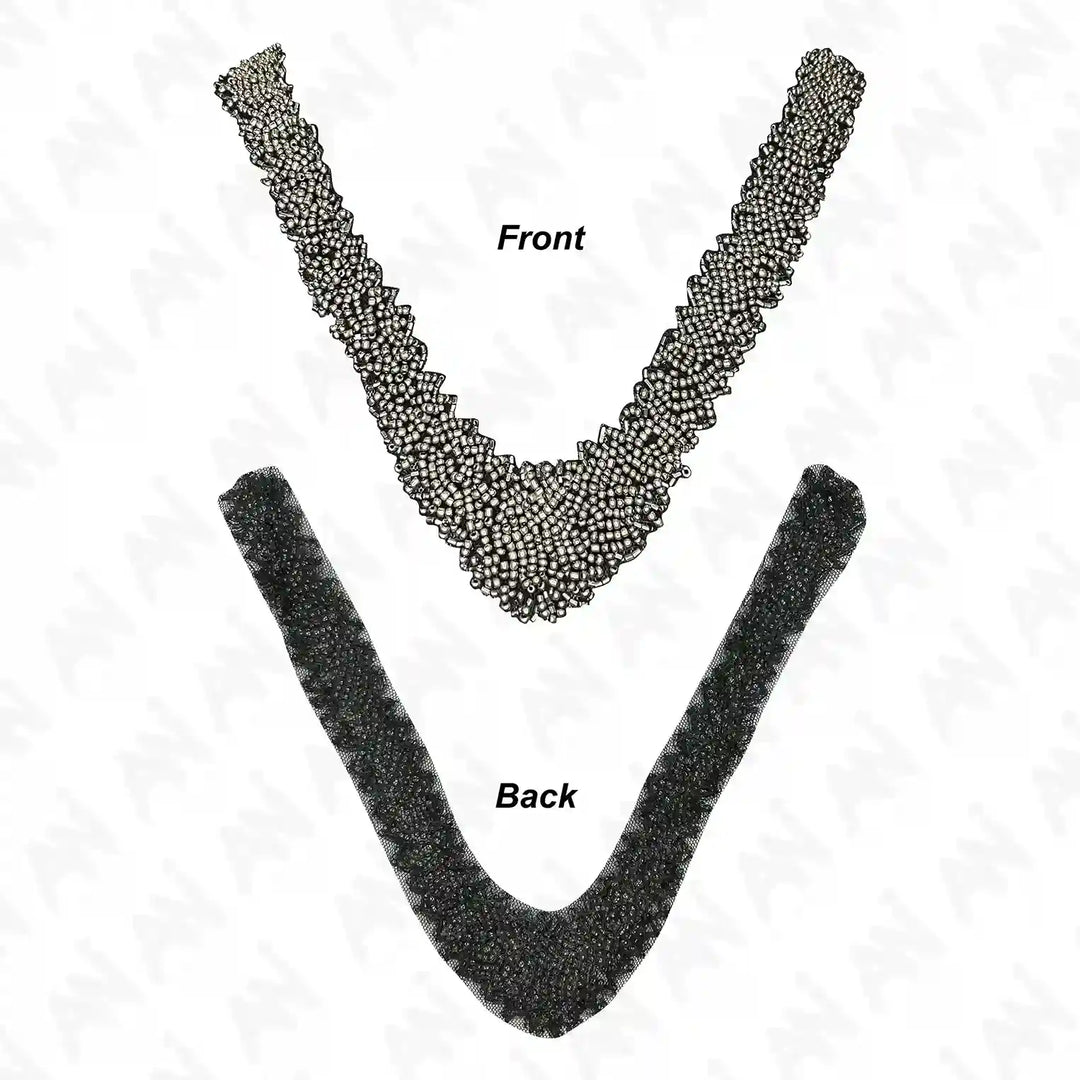 Silver Beaded V Neckline
