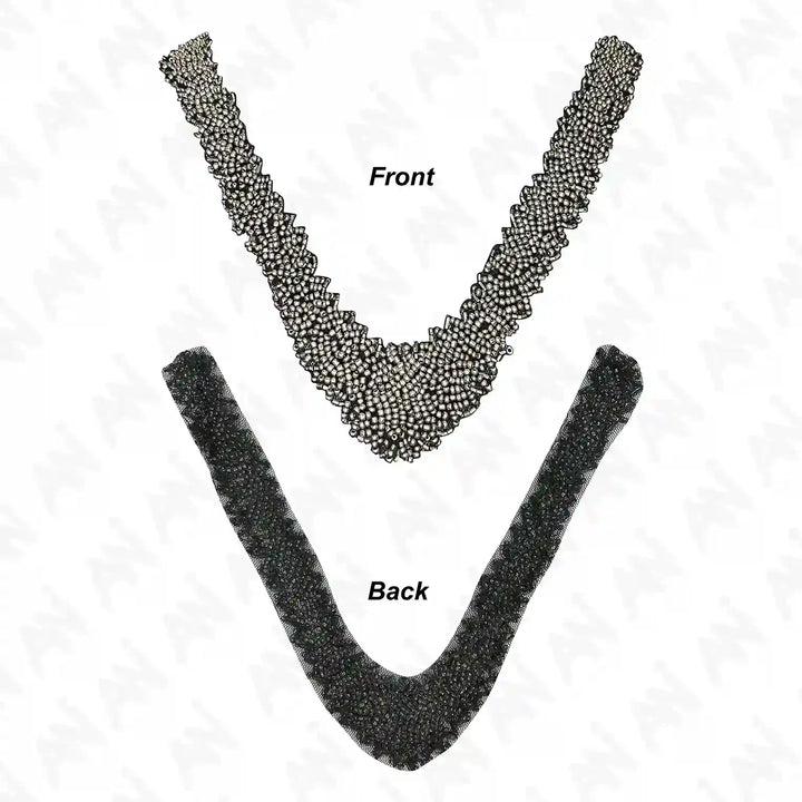 Silver Beaded V Neckline