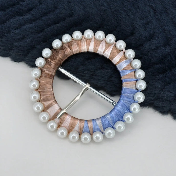 Multicolor Raffia Pearl Ring Buckle | 3.3 inches (8.5cm)