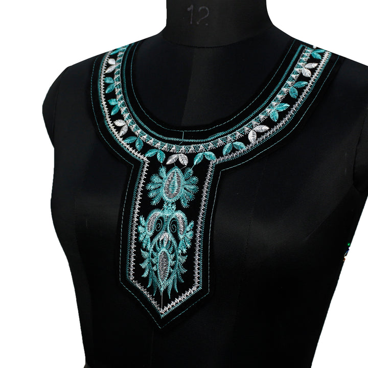 Teal and Silver Neckline Applique