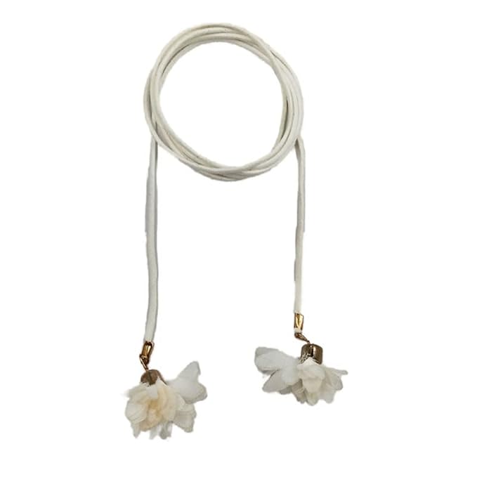 White Cord/Suede Belt with Flower Tassels