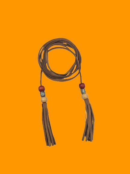 Bohemian-Style Brown Suede Belt with Tassels