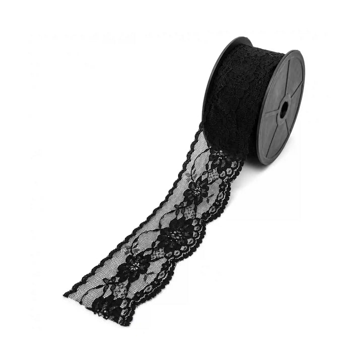 Black Scalloped Floral Lace | 5 Meters | SKU-B-4