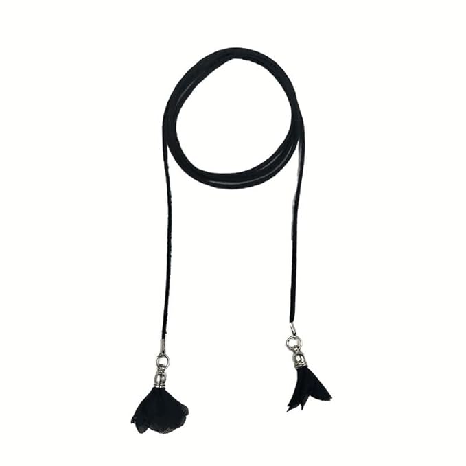 Black Cord/Suede Belt with Flower Tassels