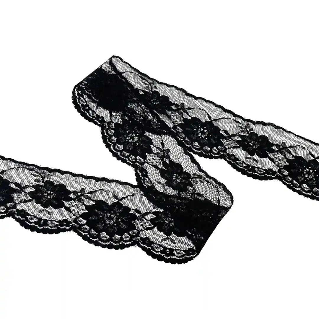 Black Scalloped Floral Lace | 5 Meters | SKU-B-4