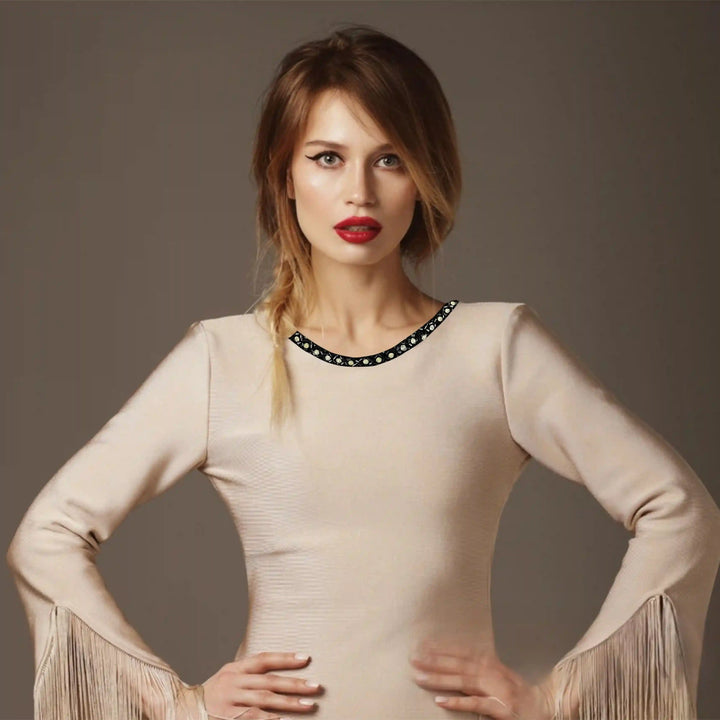 Black and Crystal Boat Neckline