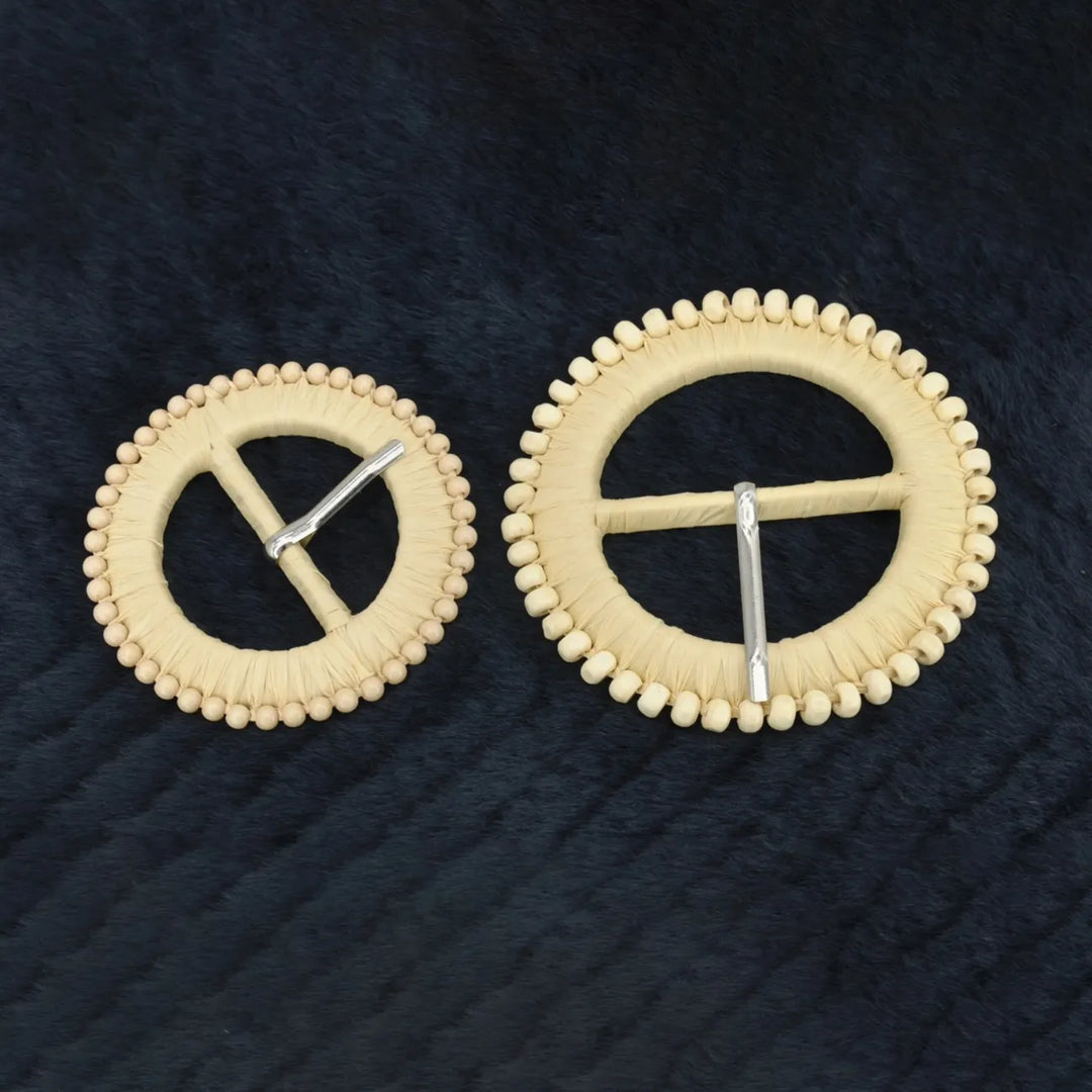 Natural Straw Round Buckle with Metal Pin | 2.5 inches & 3 inches
