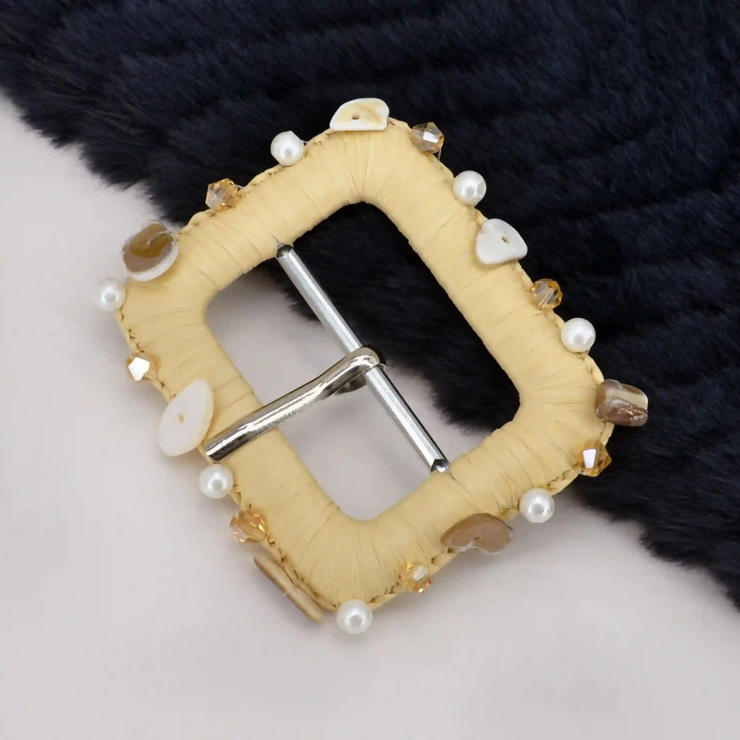 Starfish & Pearl Shell Embellished Raffia Buckle