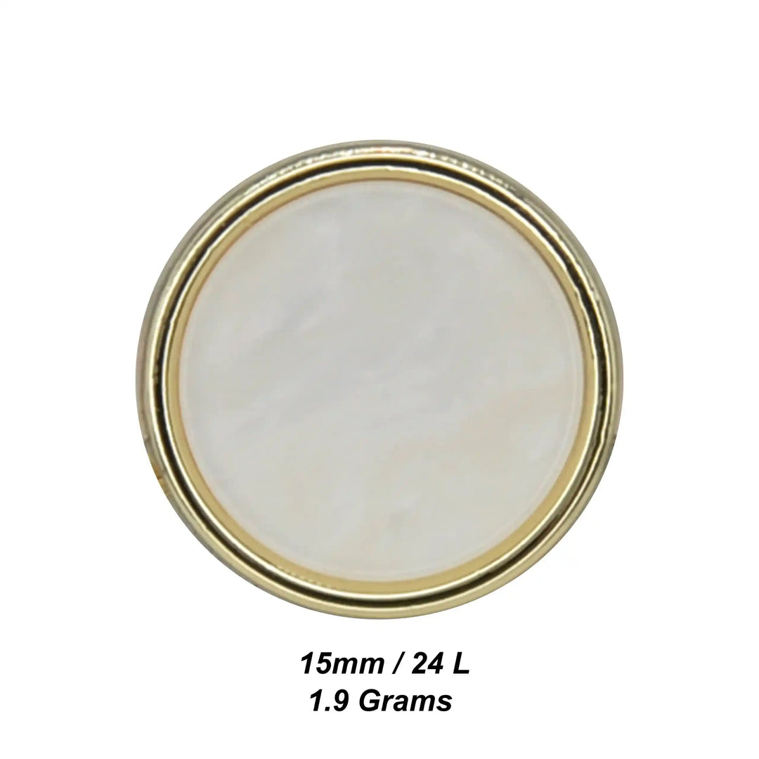White Shell Finish Round Metal Button | 15mm (24L)
