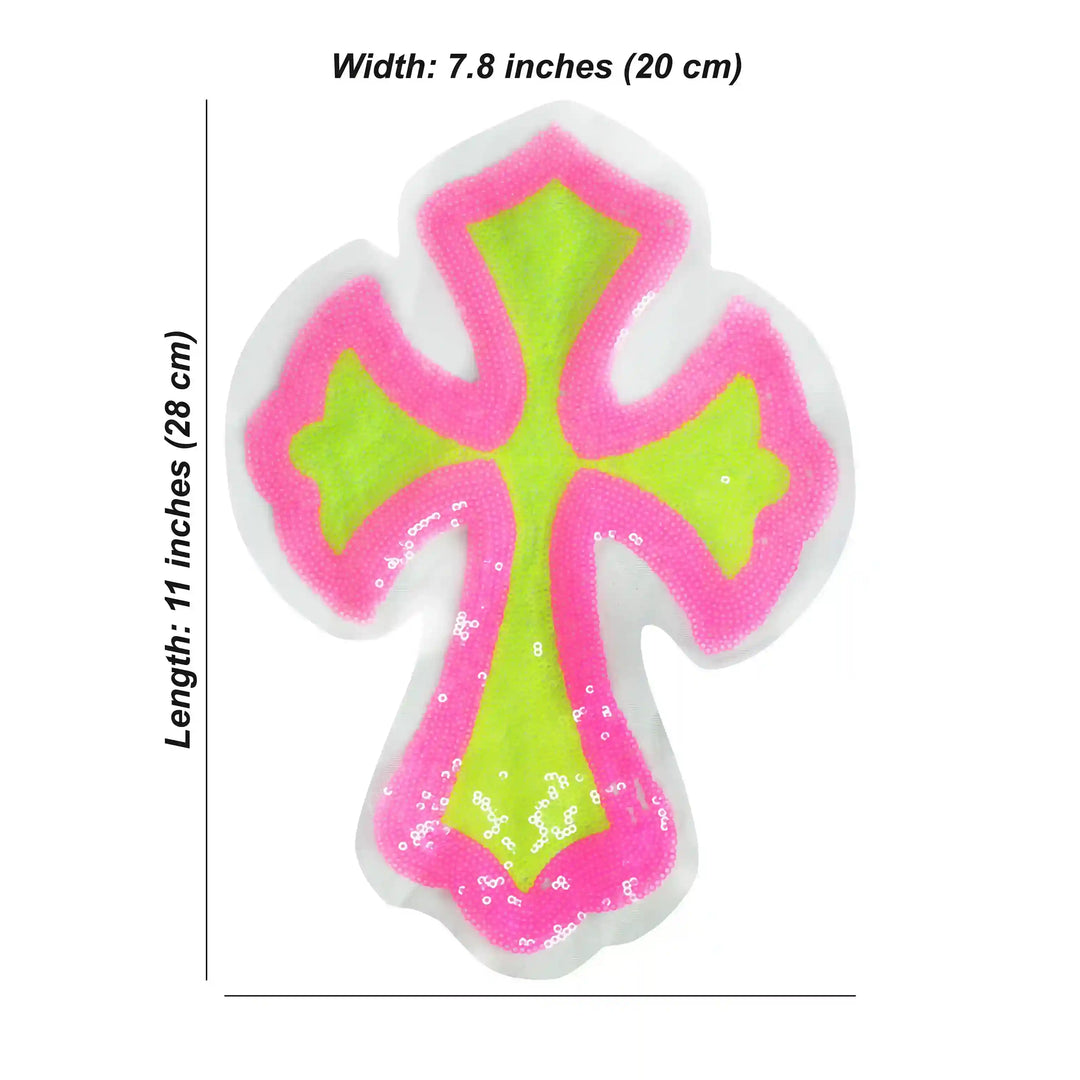 Neon Sequin Cross Appliqué Patch