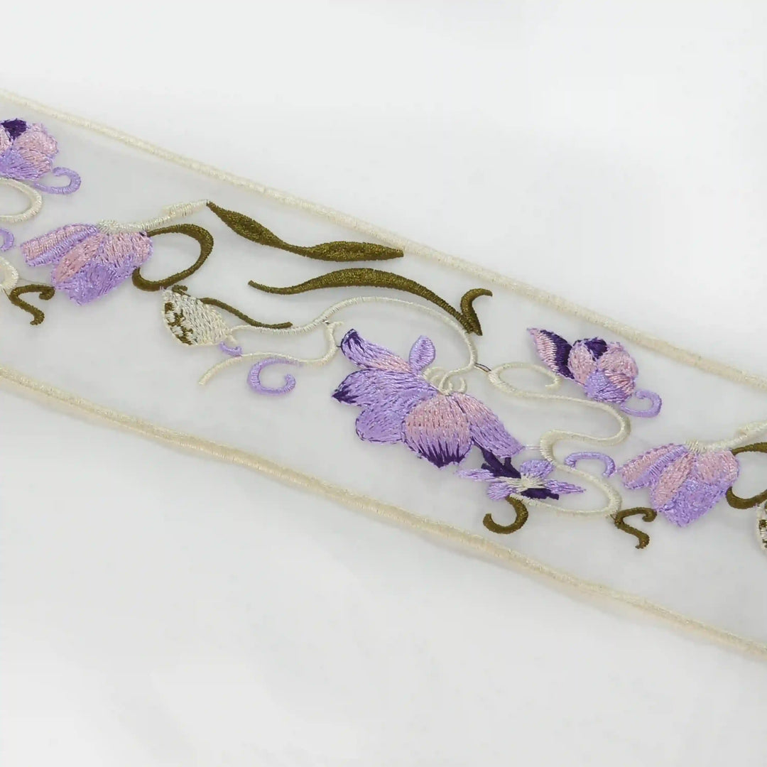 Lilac Blossom Organza Parsi Gara Lace | 2 Meter