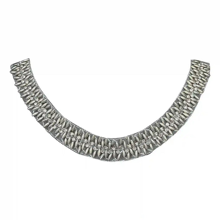 Textured Silver Beaded Round Neckline