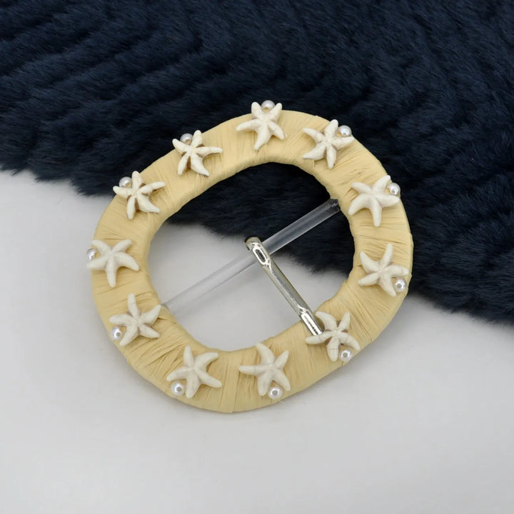 Starfish & Pearl Shell Embellished Raffia Buckle