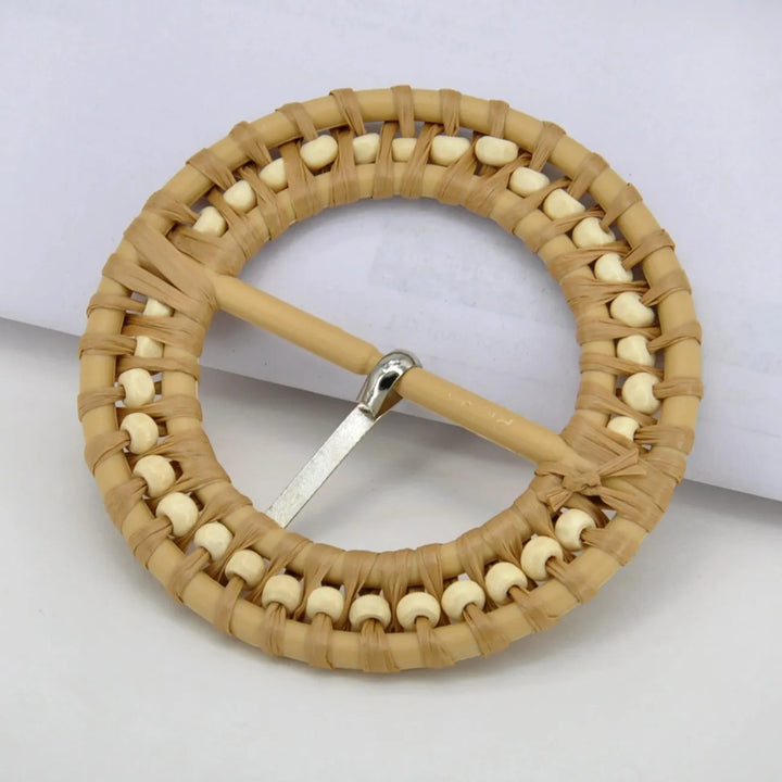 Handloom-Inspired Round Raffia Buckle | 3.1 inches (8cm)