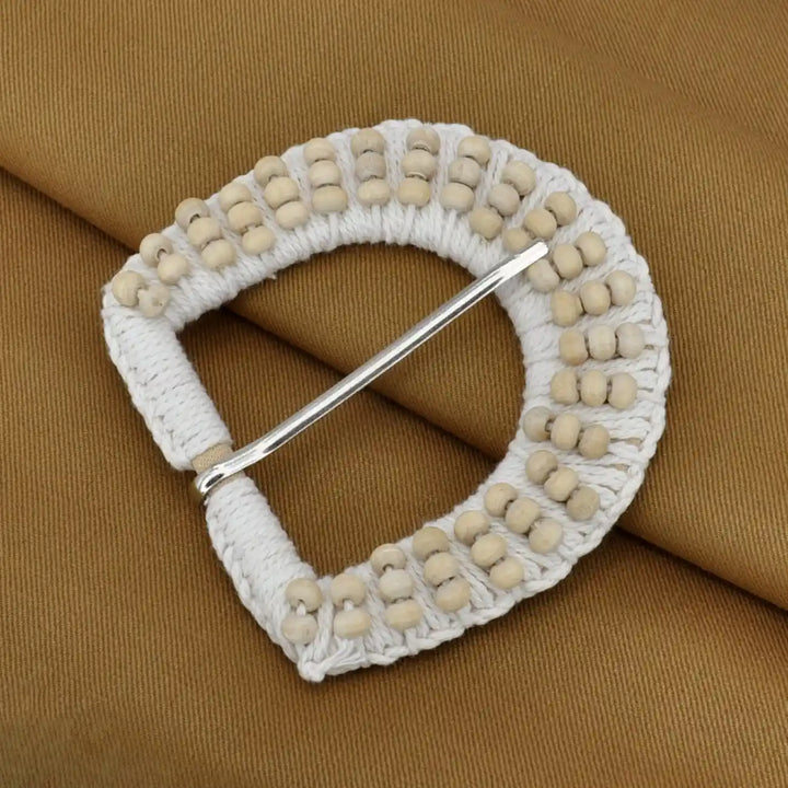 Ivory Beaded C & D Shape Buckle with Gold Finish