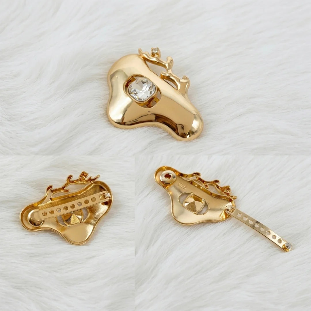 Floral Branch Crystal Studded Gold Fixed Buckle