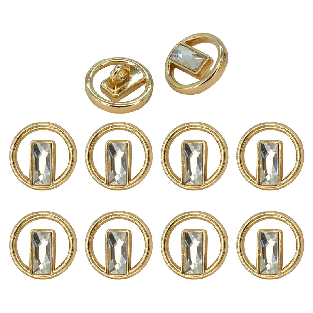 Rectangular Diamond in Circular Frame Metal Button (Pack of 8 )