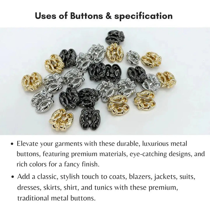 Chunky Chain Link Metal Button | 18mm(28L), 21mm(33L) & 25mm(40L)