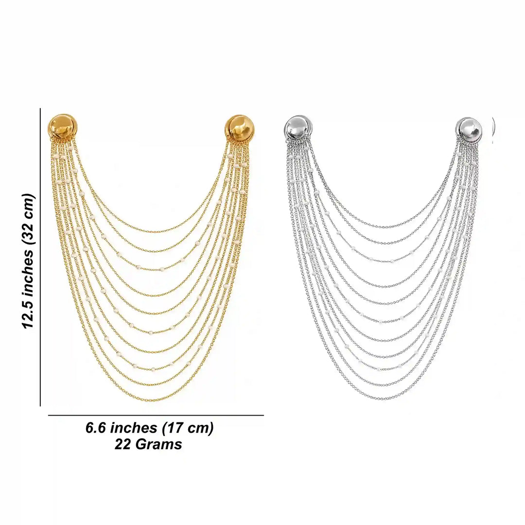Layered Chain Brooch for Blazer – Pin Tassel Brooch