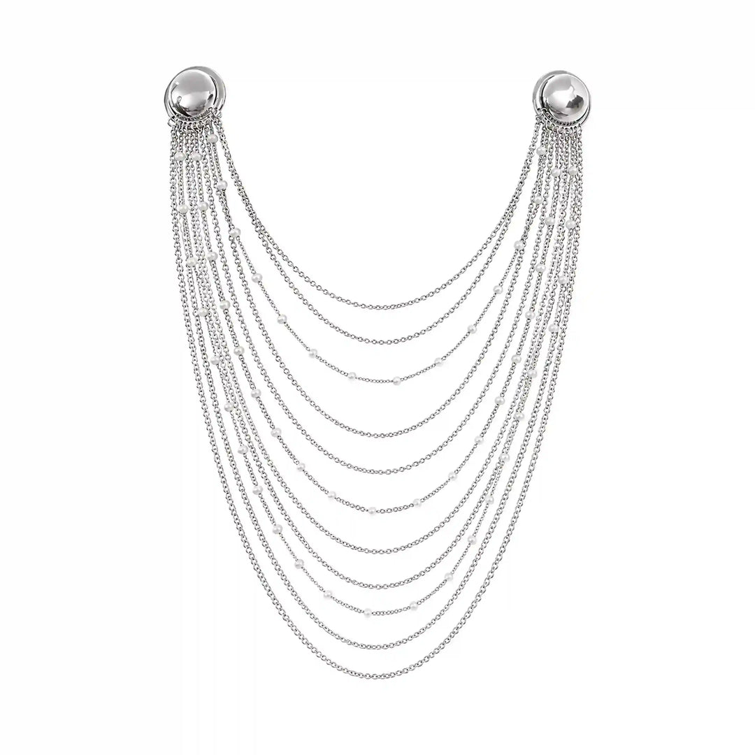 Layered Chain Brooch for Blazer – Pin Tassel Brooch