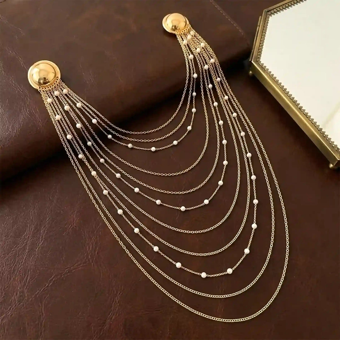 Layered Chain Brooch for Blazer – Pin Tassel Brooch