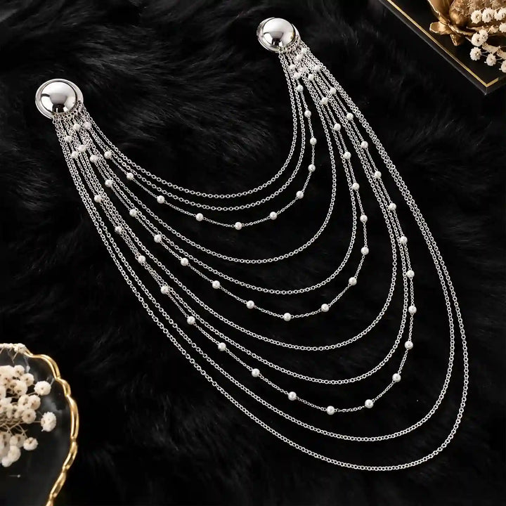Layered Chain Brooch for Blazer – Pin Tassel Brooch