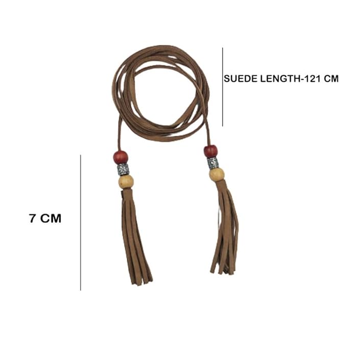 Bohemian-Style Brown Suede Belt with Tassels