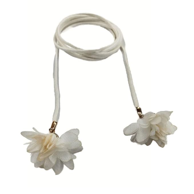 White Cord/Suede Belt with Flower Tassels