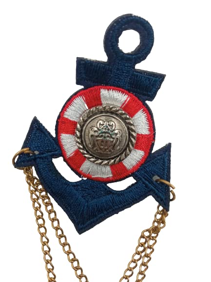 Navy Anchor Brooch with Ribbon and Chain