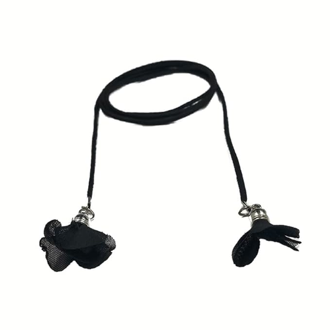 Black Cord/Suede Belt with Flower Tassels