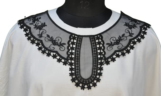 Black Elegant Flower Embroidered Sewing Neck Applique | Sew On Patch Neck Applique DIY (Forever Elegant)