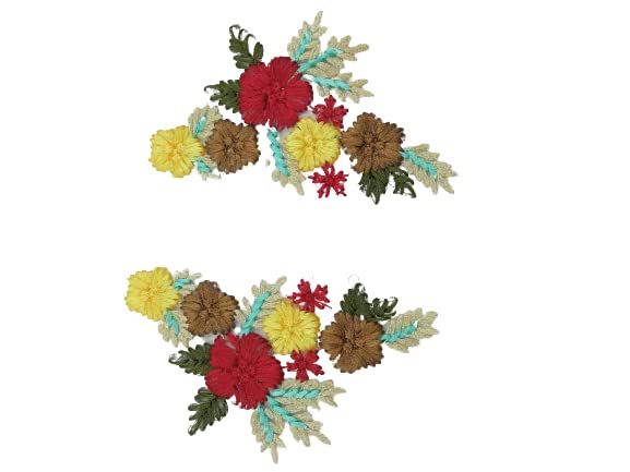 Red and Yellow Detailed Embroidered Sew Patch (Set of 2)